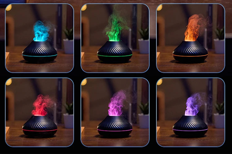 130ml Volcanic Aroma Diffuser - USB Essential Oil Humidifier with Color Flame Light