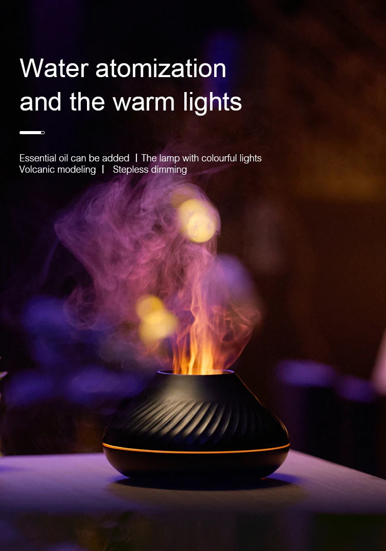 130ml Volcanic Aroma Diffuser - USB Essential Oil Humidifier with Color Flame Light
