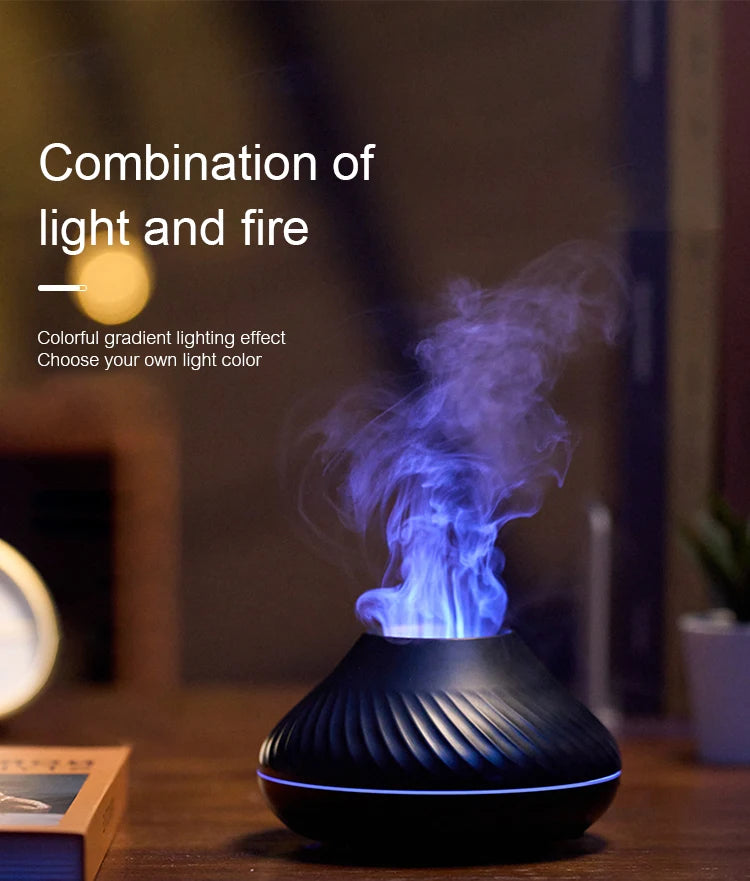 130ml Volcanic Aroma Diffuser - USB Essential Oil Humidifier with Color Flame Light