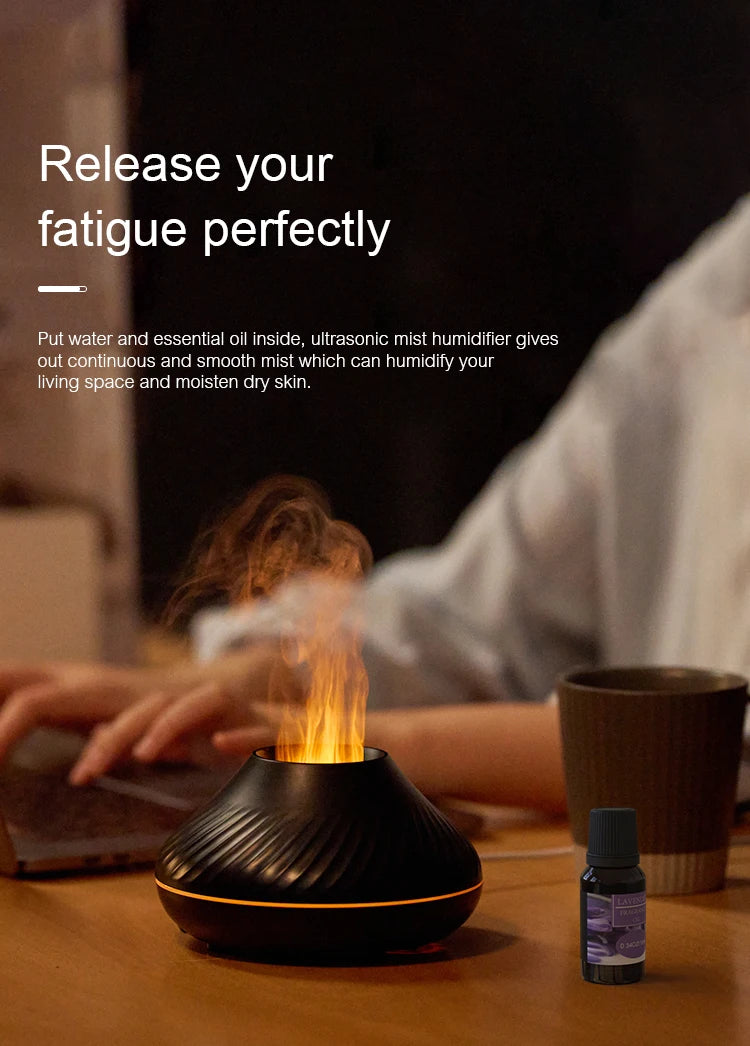 130ml Volcanic Aroma Diffuser - USB Essential Oil Humidifier with Color Flame Light