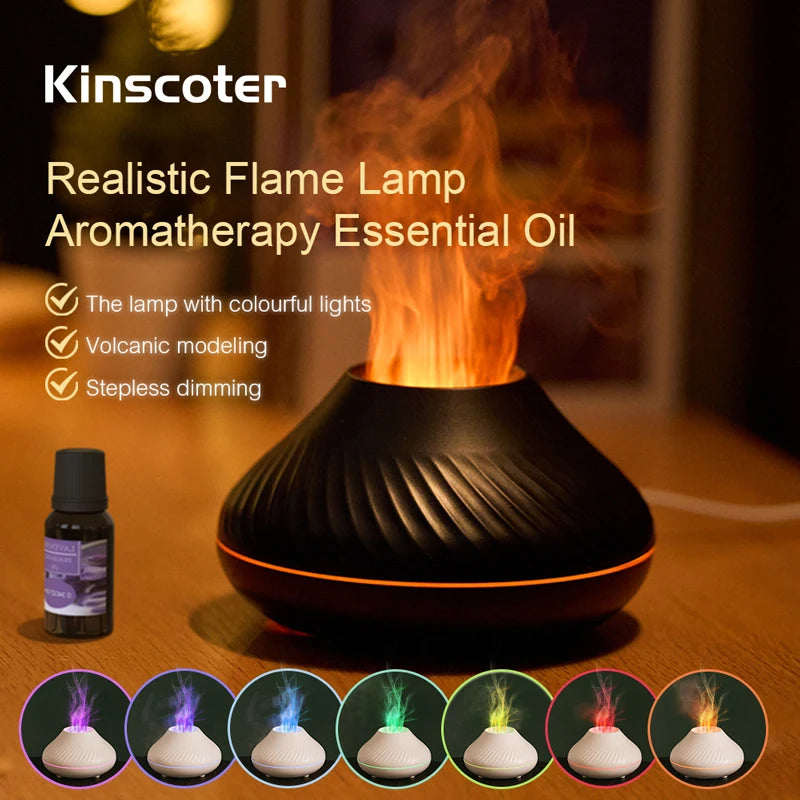 130ml Volcanic Aroma Diffuser - USB Essential Oil Humidifier with Color Flame Light