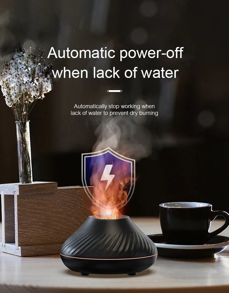 130ml Volcanic Aroma Diffuser - USB Essential Oil Humidifier with Color Flame Light