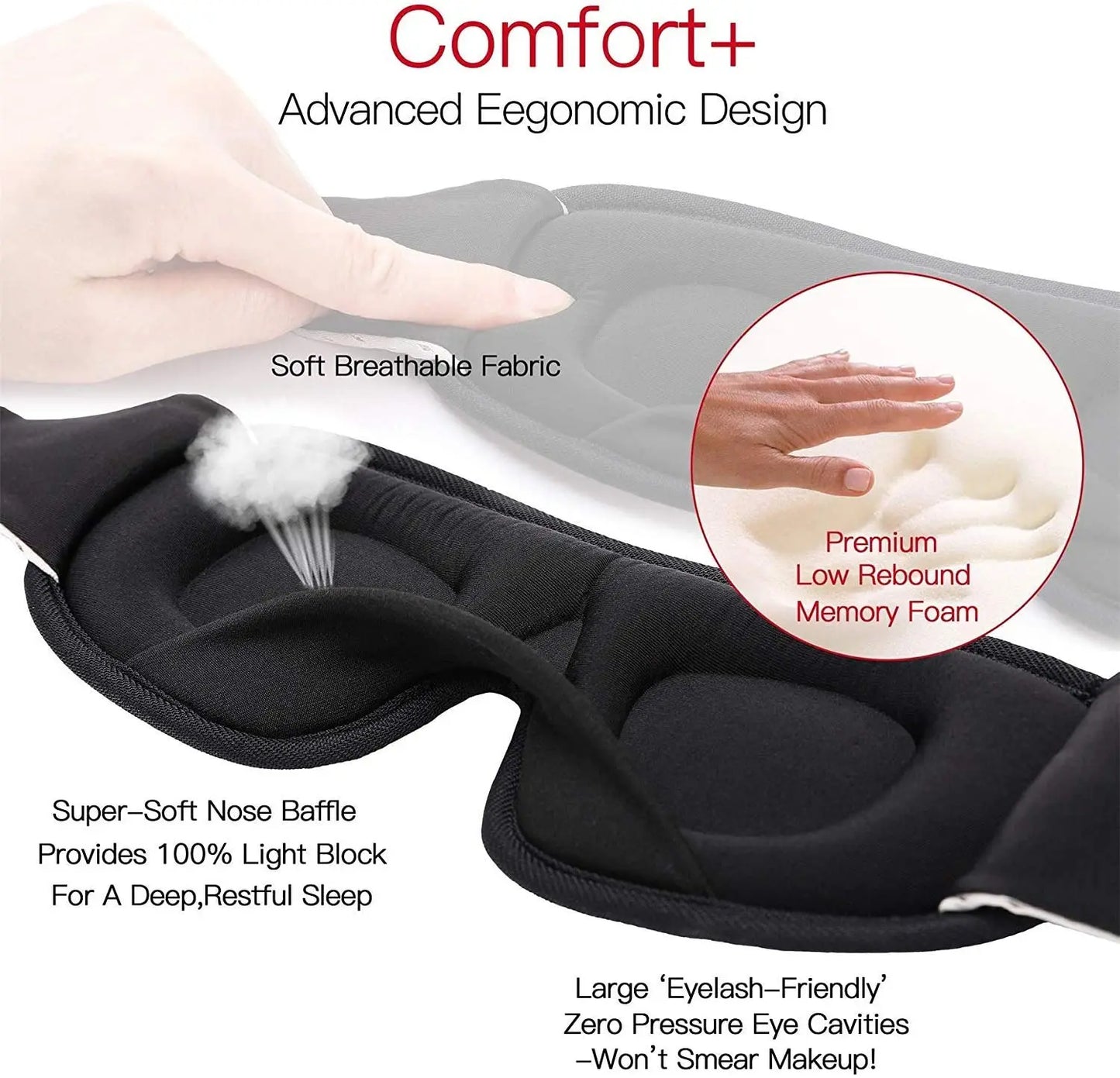 3D Sleep Mask – Light Blocking, Soft Padded Eye Mask for Sleeping
