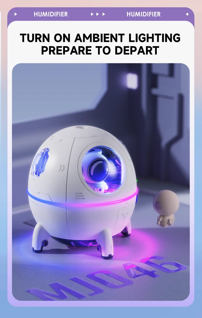 220mL Space Capsule USB Humidifier - Rechargeable Aromatherapy Diffuser with 7-Color Light
