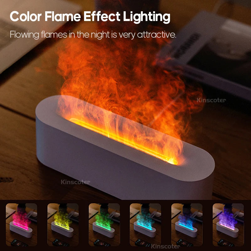 Essential Oil Diffuser & Flame Humidifier - Ultrasonic Cool Mist with RGB Fire Light