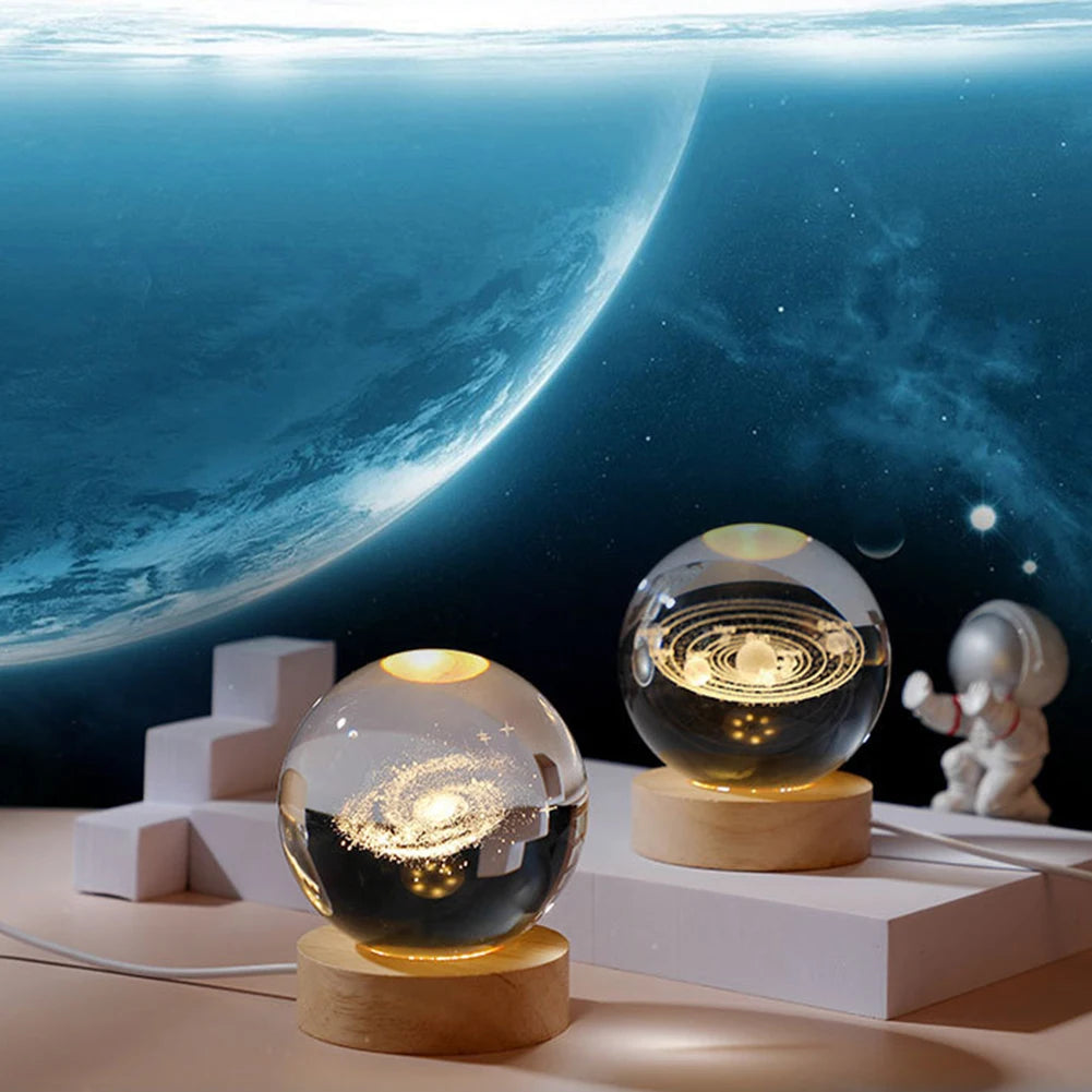 3D Crystal Galaxy Lamp – USB Night Light with Planet Projections