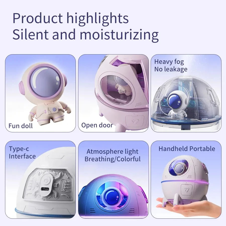 220mL Space Capsule USB Humidifier - Rechargeable Aromatherapy Diffuser with 7-Color Light