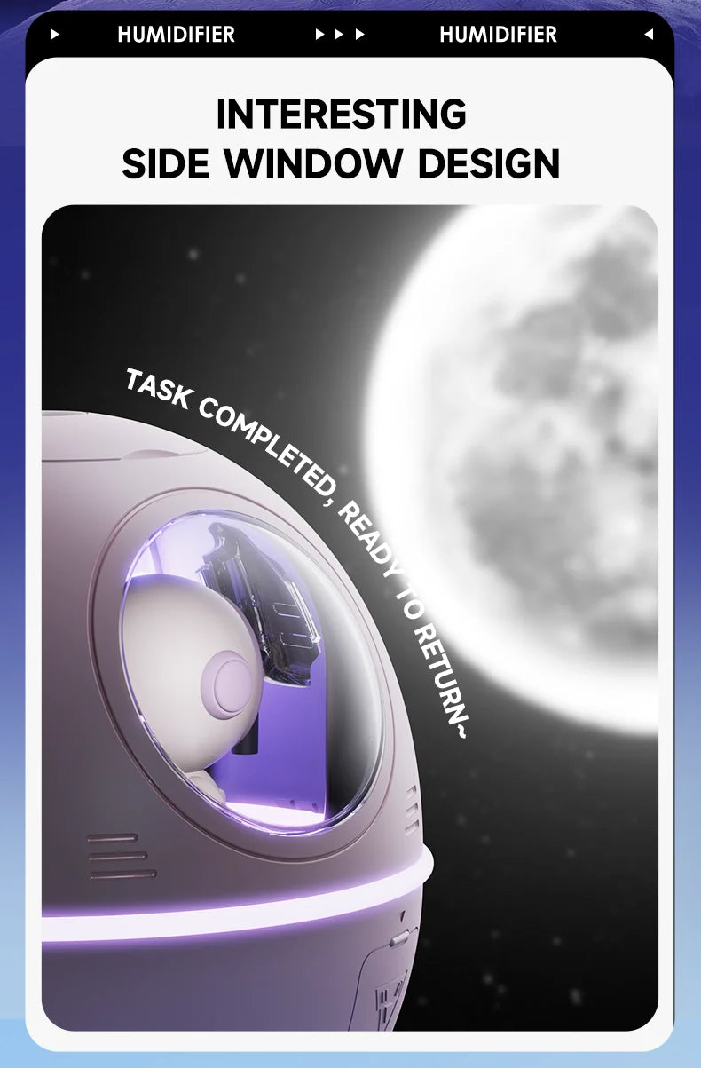 220mL Space Capsule USB Humidifier - Rechargeable Aromatherapy Diffuser with 7-Color Light
