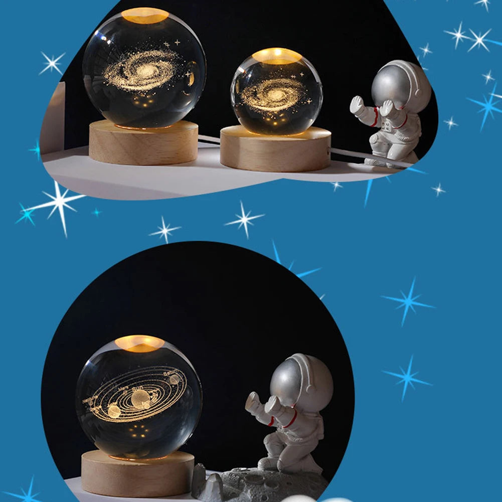 3D Crystal Galaxy Lamp – USB Night Light with Planet Projections