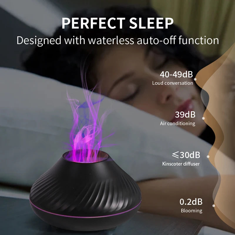 130ml Volcanic Aroma Diffuser - USB Essential Oil Humidifier with Color Flame Light