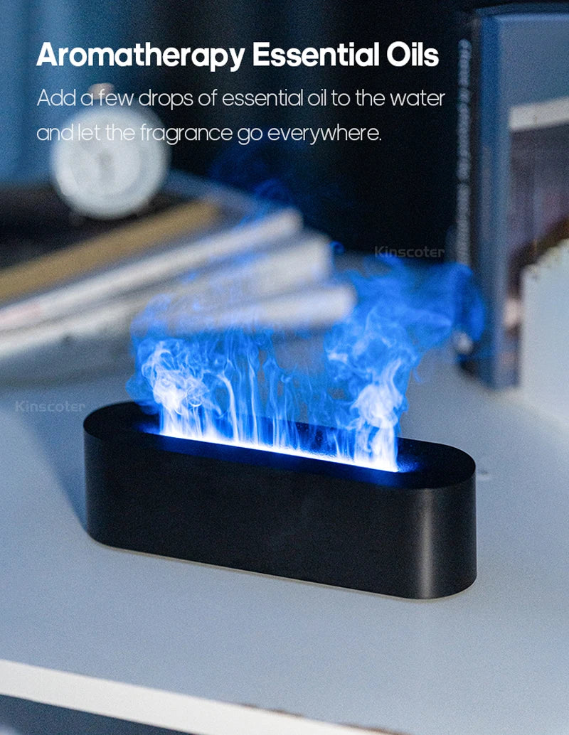 Essential Oil Diffuser & Flame Humidifier - Ultrasonic Cool Mist with RGB Fire Light