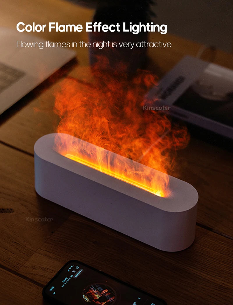 Essential Oil Diffuser & Flame Humidifier - Ultrasonic Cool Mist with RGB Fire Light