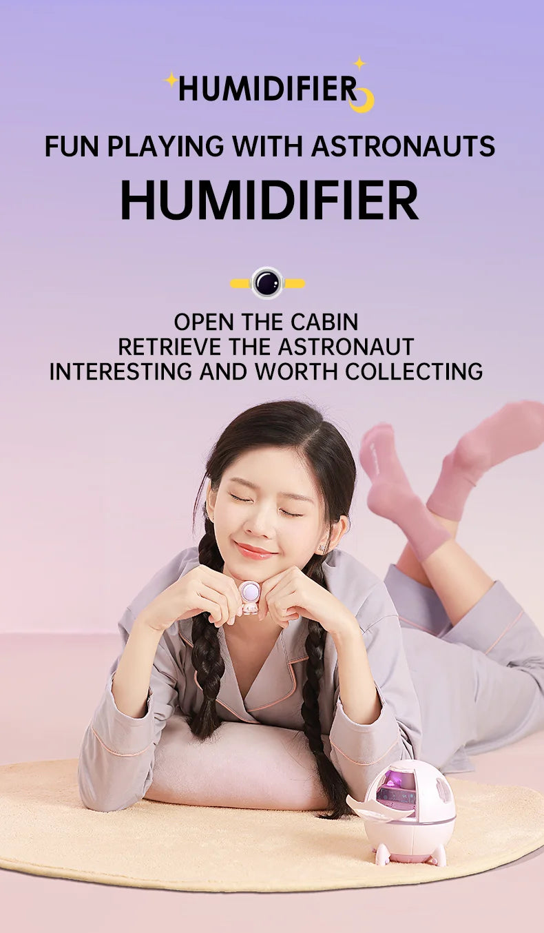 220mL Space Capsule USB Humidifier - Rechargeable Aromatherapy Diffuser with 7-Color Light
