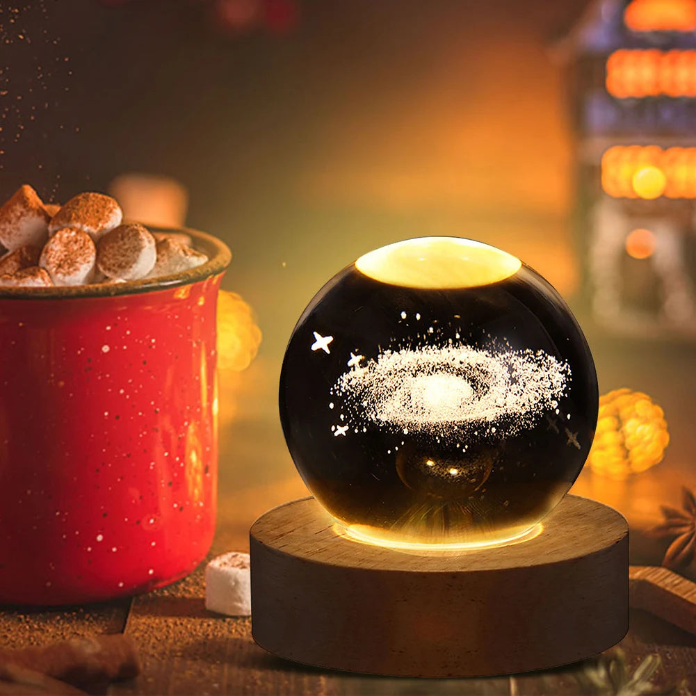 3D Crystal Galaxy Lamp – USB Night Light with Planet Projections