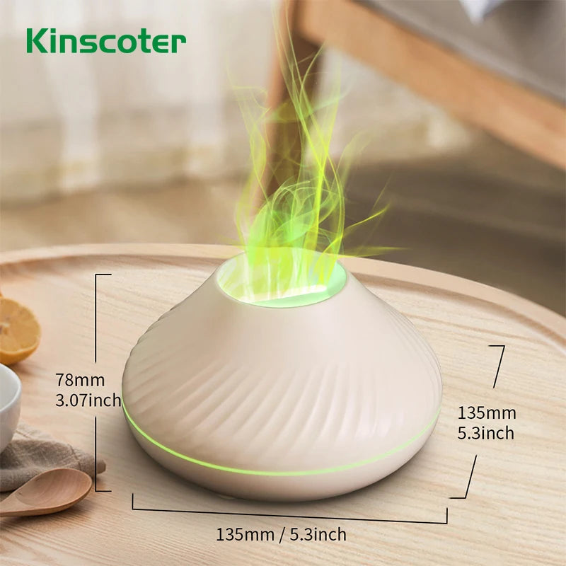 130ml Volcanic Aroma Diffuser - USB Essential Oil Humidifier with Color Flame Light