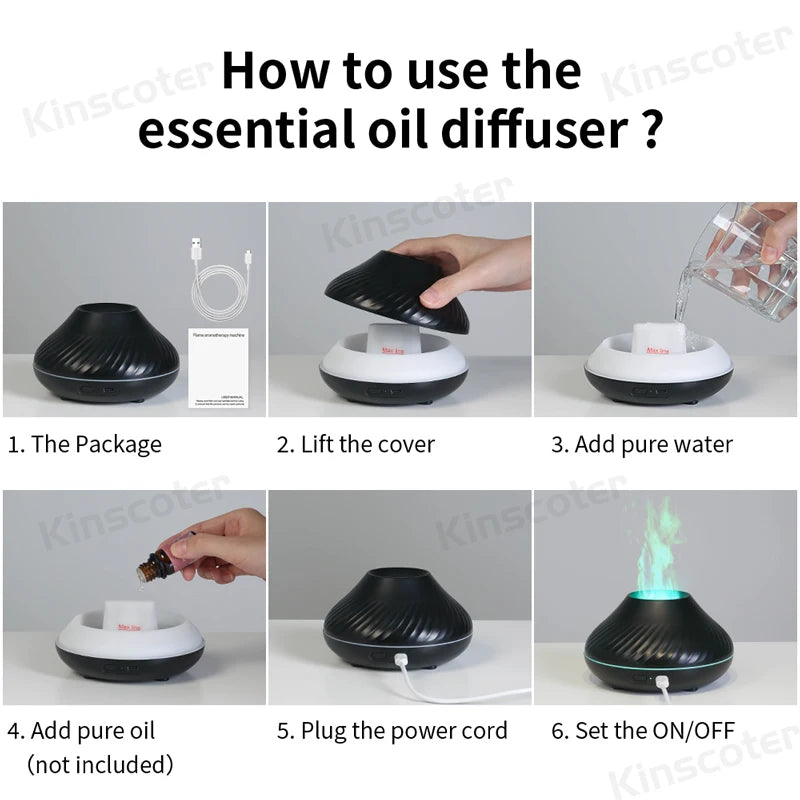 130ml Volcanic Aroma Diffuser - USB Essential Oil Humidifier with Color Flame Light