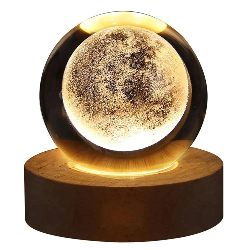 3D Crystal Galaxy Lamp – USB Night Light with Planet Projections