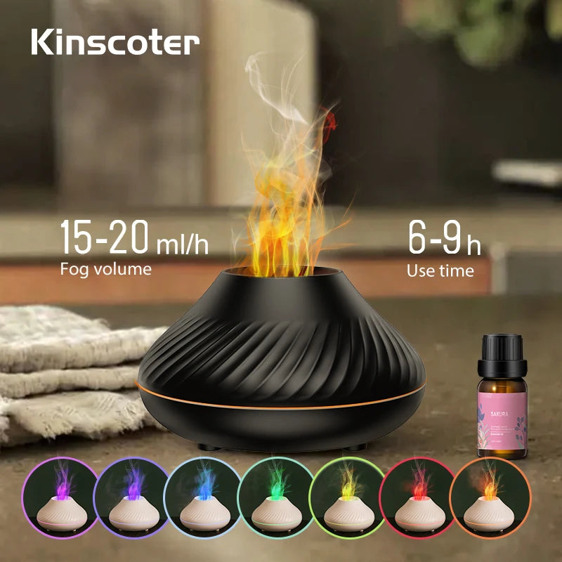 130ml Volcanic Aroma Diffuser - USB Essential Oil Humidifier with Color Flame Light