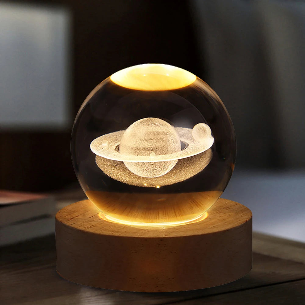 3D Crystal Galaxy Lamp – USB Night Light with Planet Projections