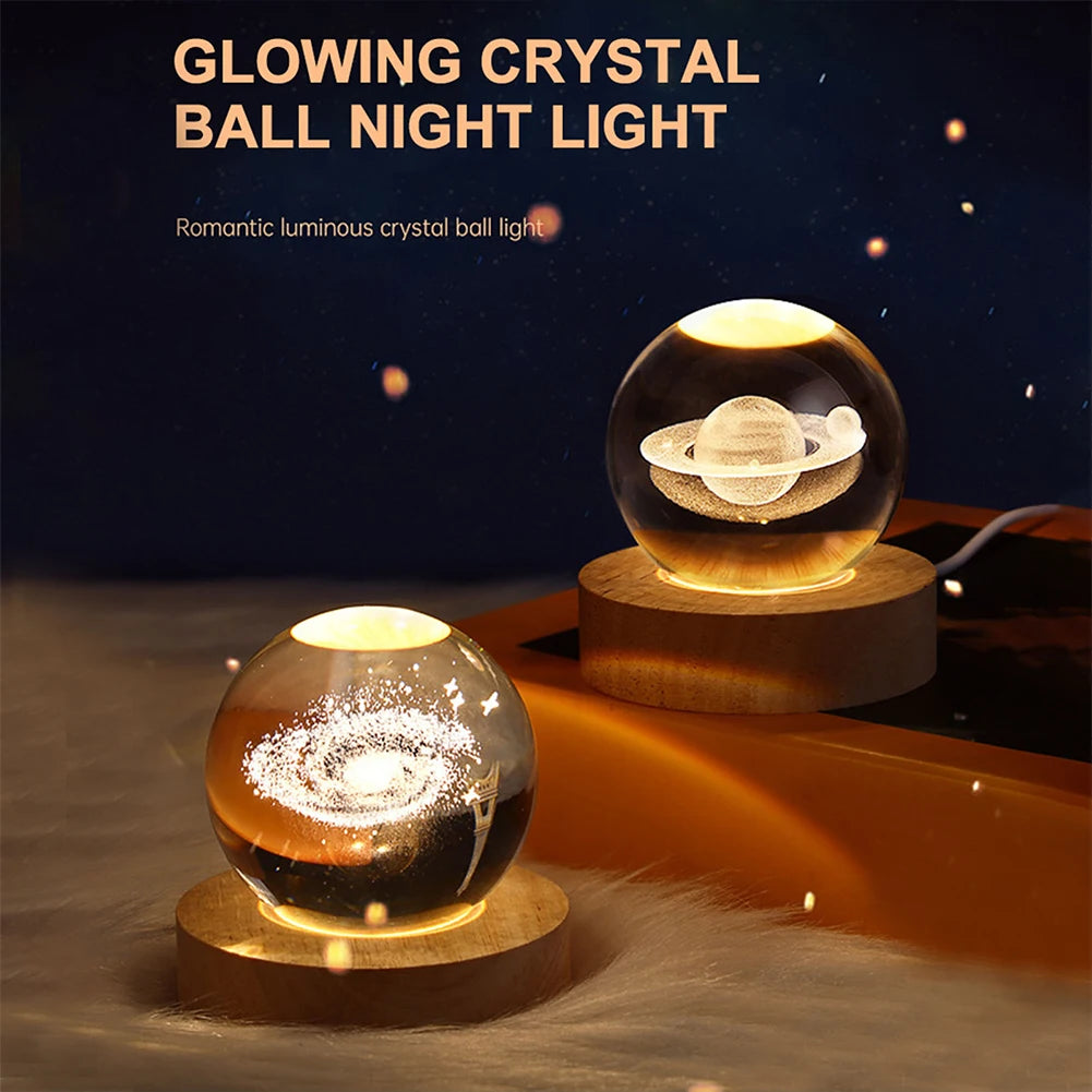 3D Crystal Galaxy Lamp – USB Night Light with Planet Projections