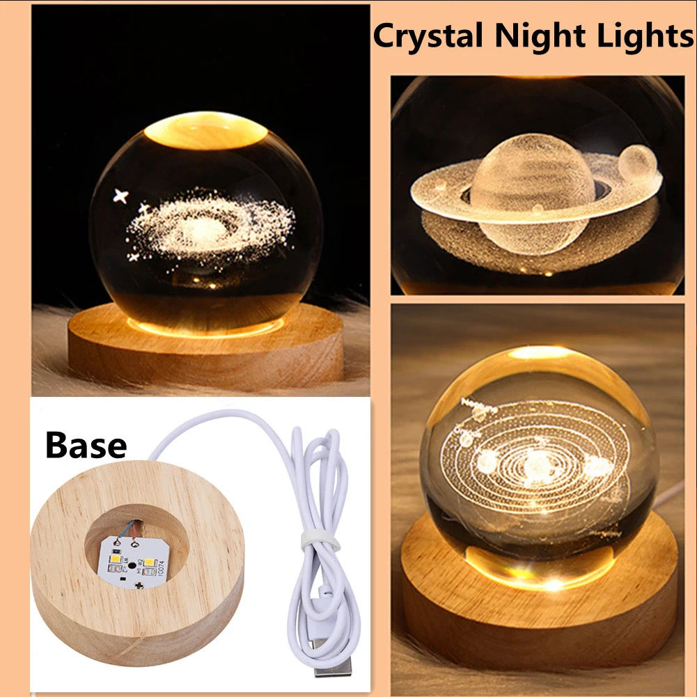 3D Crystal Galaxy Lamp – USB Night Light with Planet Projections