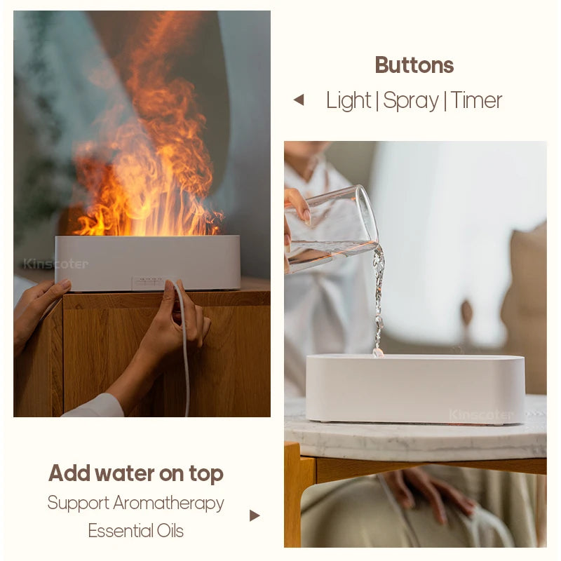 Essential Oil Diffuser & Flame Humidifier - Ultrasonic Cool Mist with RGB Fire Light