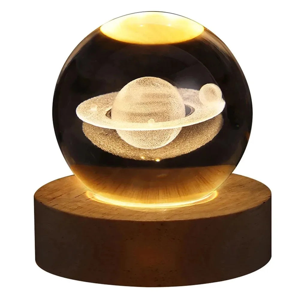 3D Crystal Galaxy Lamp – USB Night Light with Planet Projections