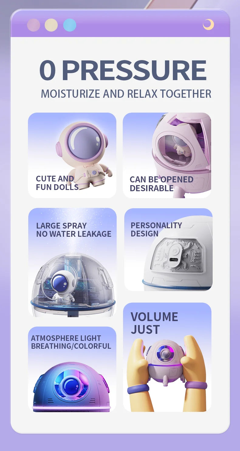 220mL Space Capsule USB Humidifier - Rechargeable Aromatherapy Diffuser with 7-Color Light