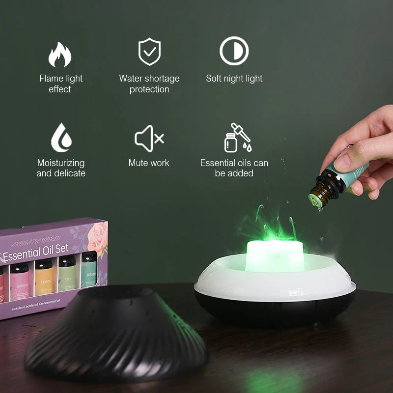 130ml Volcanic Aroma Diffuser - USB Essential Oil Humidifier with Color Flame Light