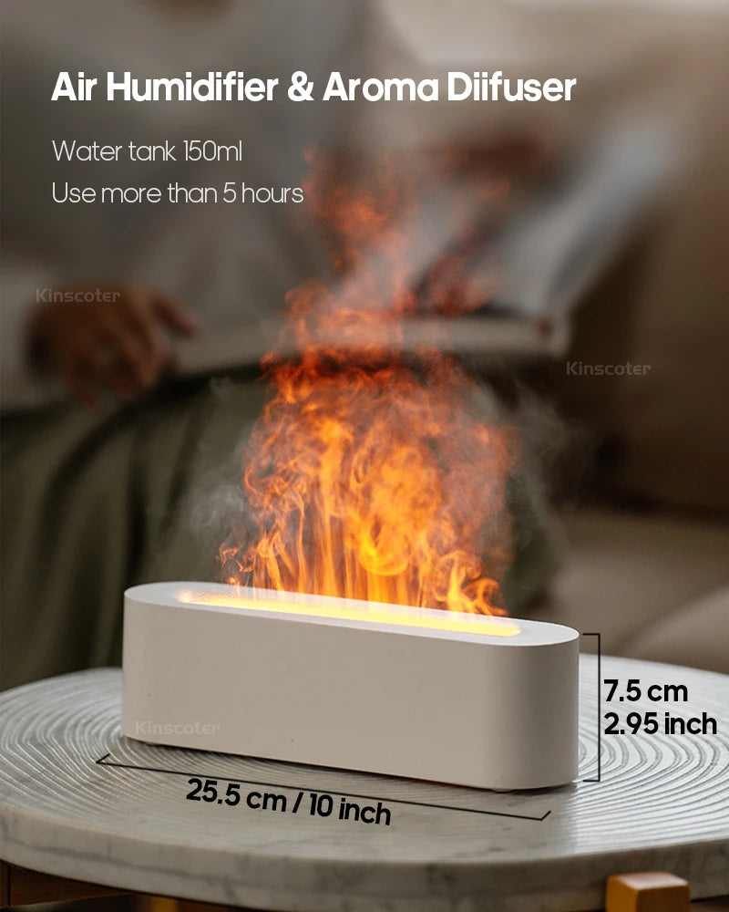 Essential Oil Diffuser & Flame Humidifier - Ultrasonic Cool Mist with RGB Fire Light