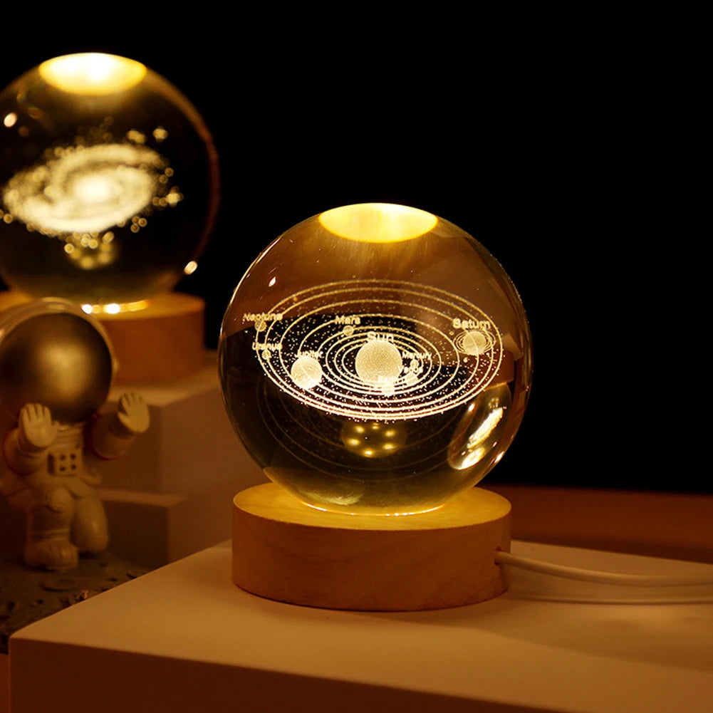 3D Crystal Galaxy Lamp – USB Night Light with Planet Projections