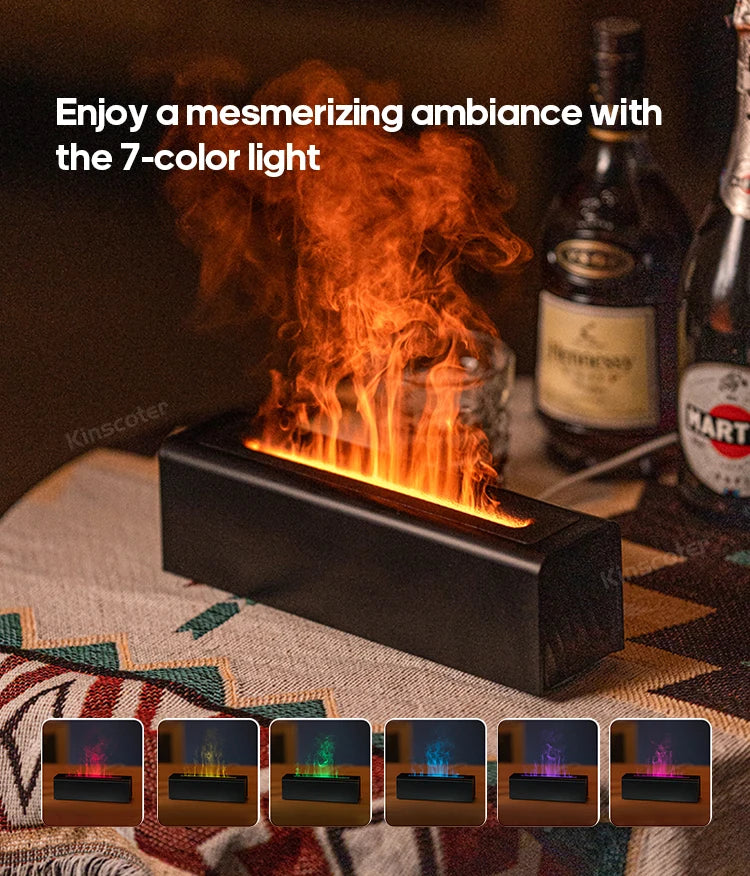 Essential Oil Diffuser & Flame Humidifier - Ultrasonic Cool Mist with RGB Fire Light