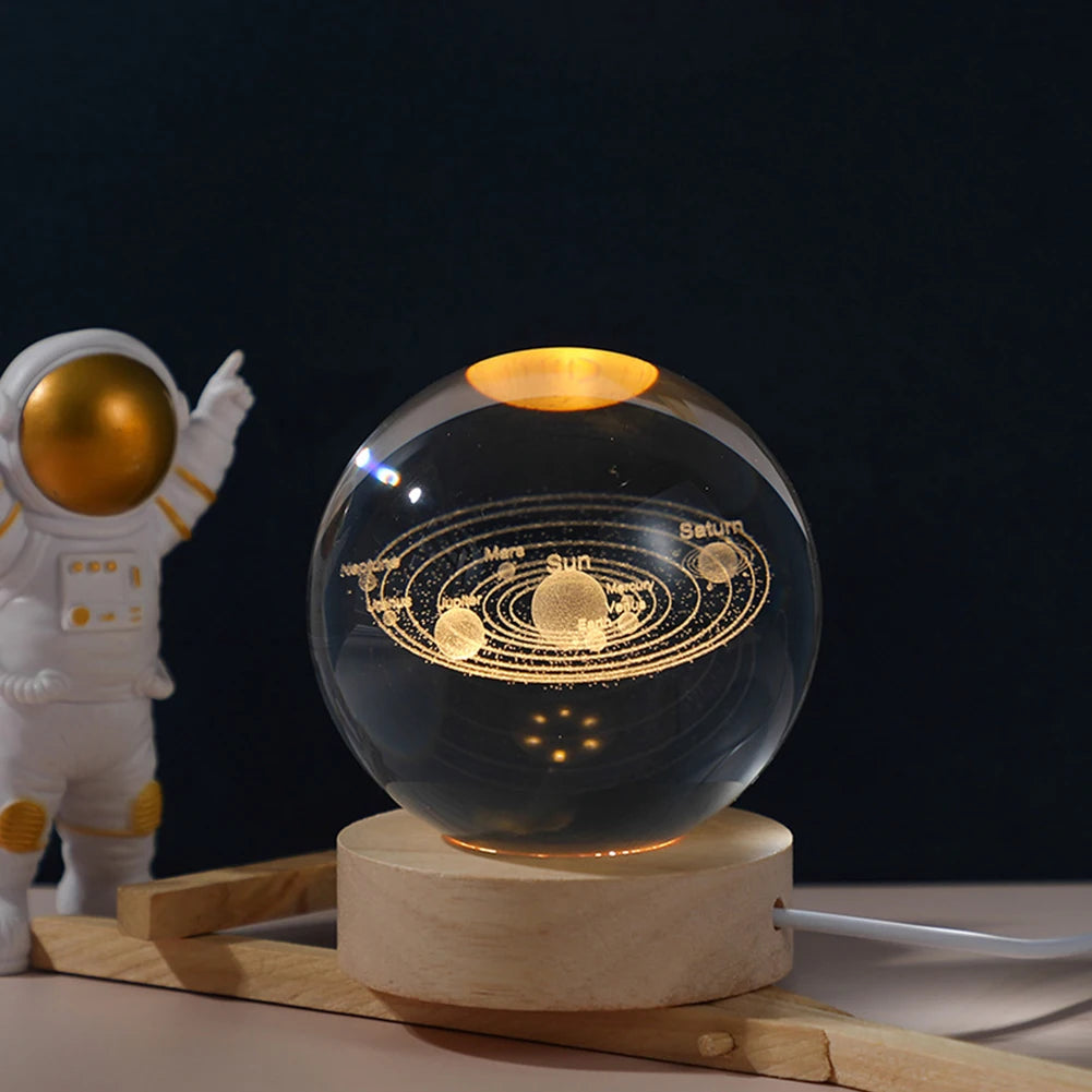 3D Crystal Galaxy Lamp – USB Night Light with Planet Projections