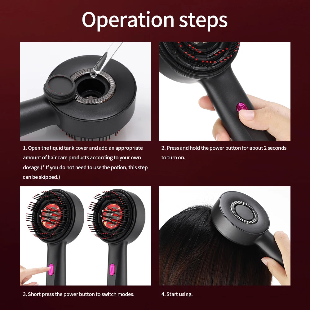 3-Mode Electric Massage Comb with Red Light for Hair Follicles & Essence Oil Applicator