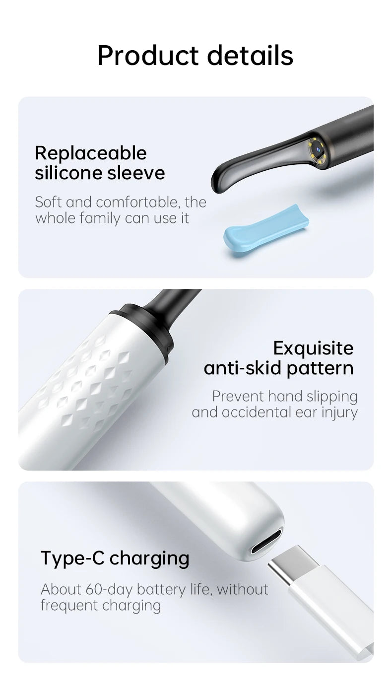 WIFI Ear Cleaner Otoscope Camera - 6 LED, 500W HD Video Ear Wax Removal Tool