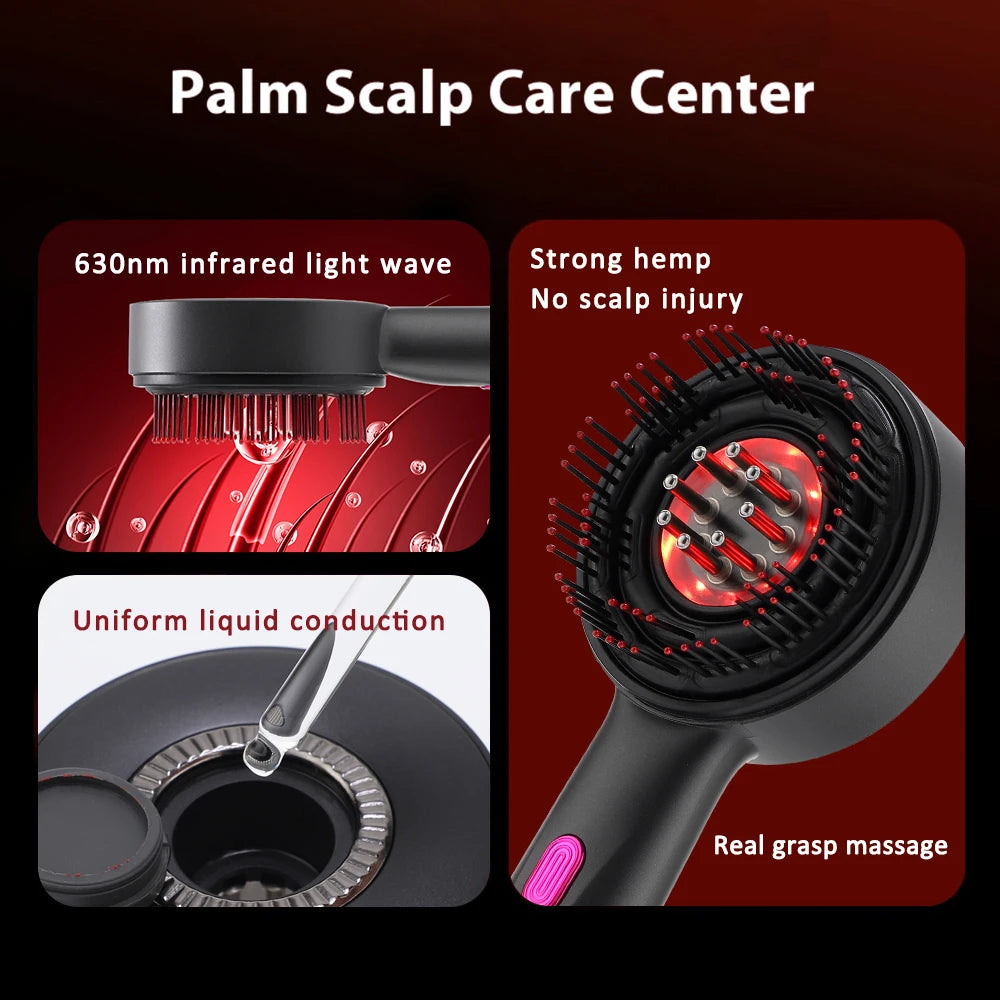 3-Mode Electric Massage Comb with Red Light for Hair Follicles & Essence Oil Applicator
