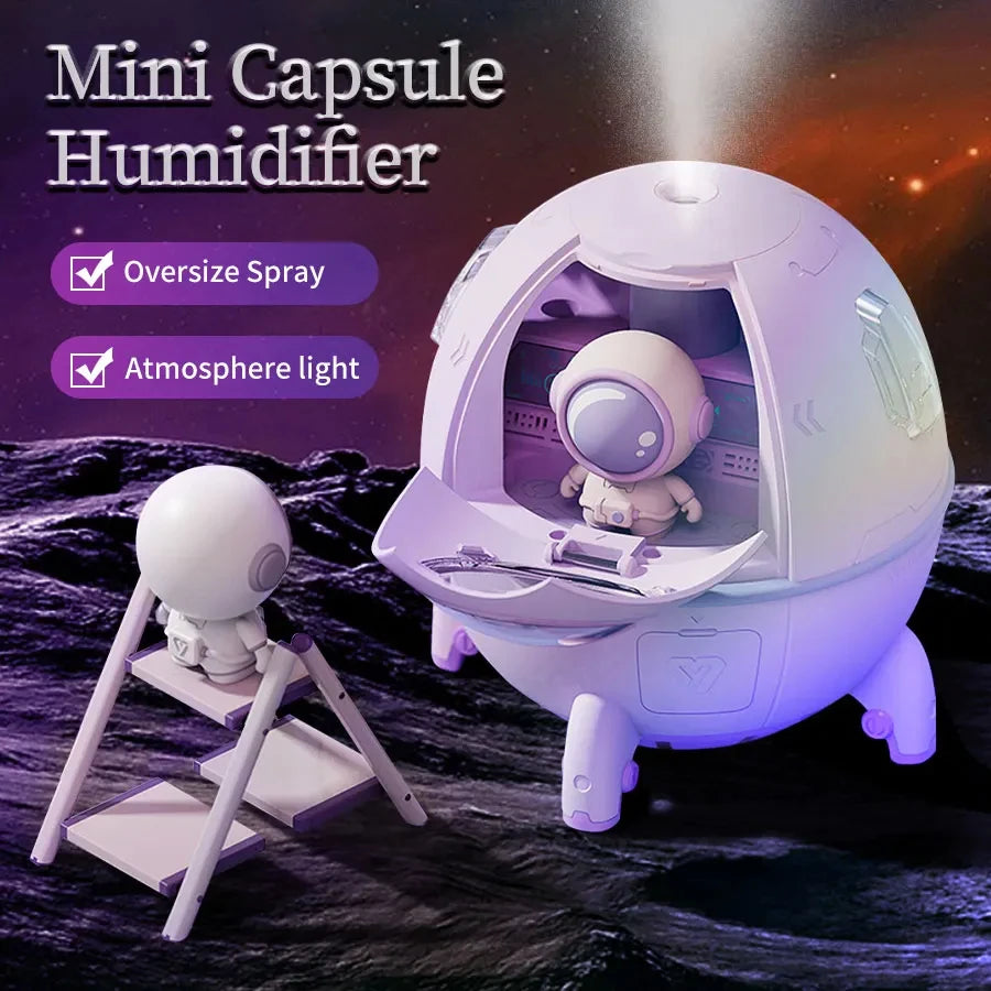 220mL Space Capsule USB Humidifier - Rechargeable Aromatherapy Diffuser with 7-Color Light