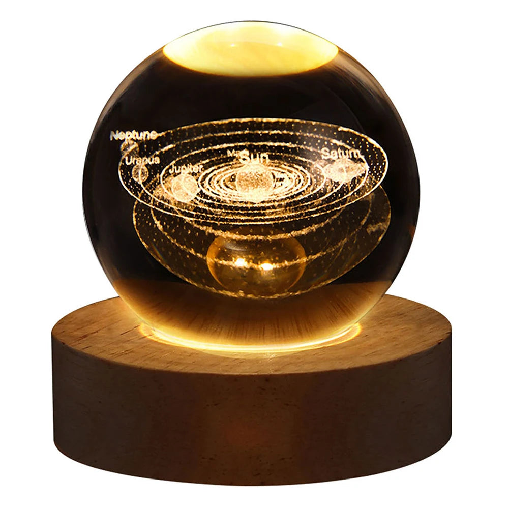 3D Crystal Galaxy Lamp – USB Night Light with Planet Projections