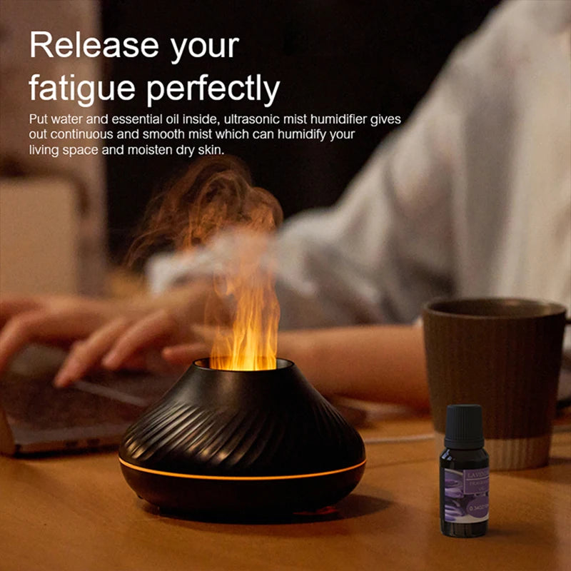 130ml Volcanic Aroma Diffuser - USB Essential Oil Humidifier with Color Flame Light