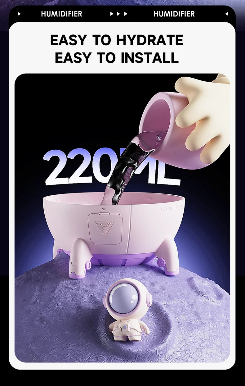 220mL Space Capsule USB Humidifier - Rechargeable Aromatherapy Diffuser with 7-Color Light