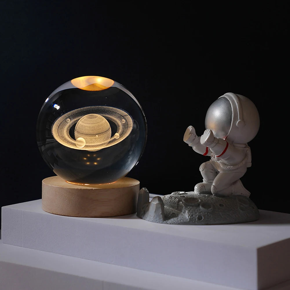 3D Crystal Galaxy Lamp – USB Night Light with Planet Projections