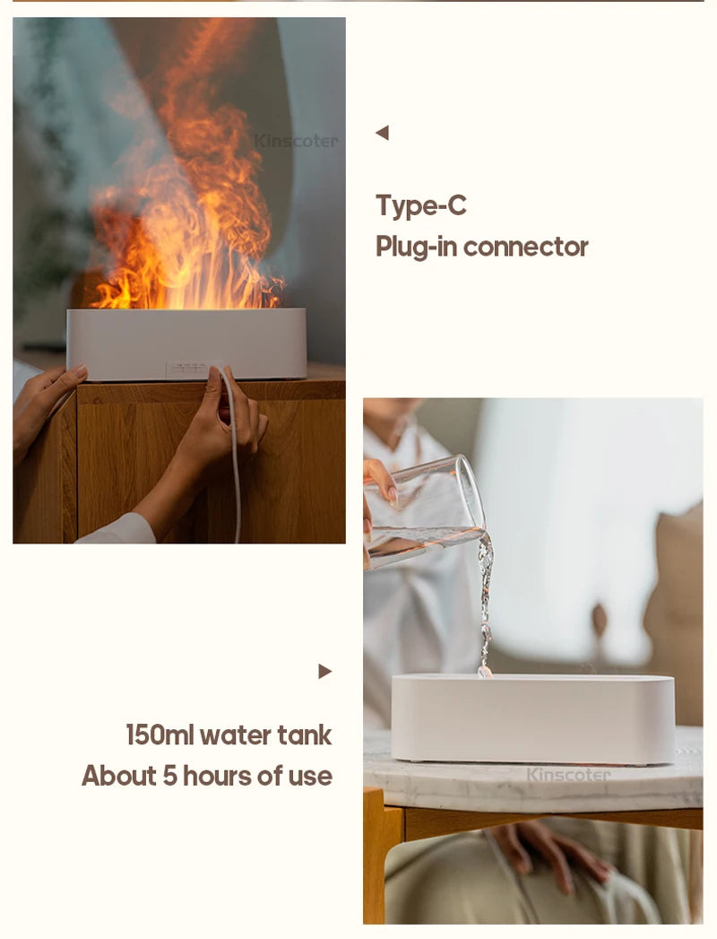 Essential Oil Diffuser & Flame Humidifier - Ultrasonic Cool Mist with RGB Fire Light