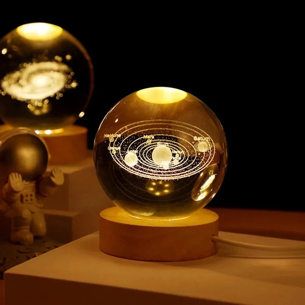 3D Crystal Galaxy Lamp – USB Night Light with Planet Projections
