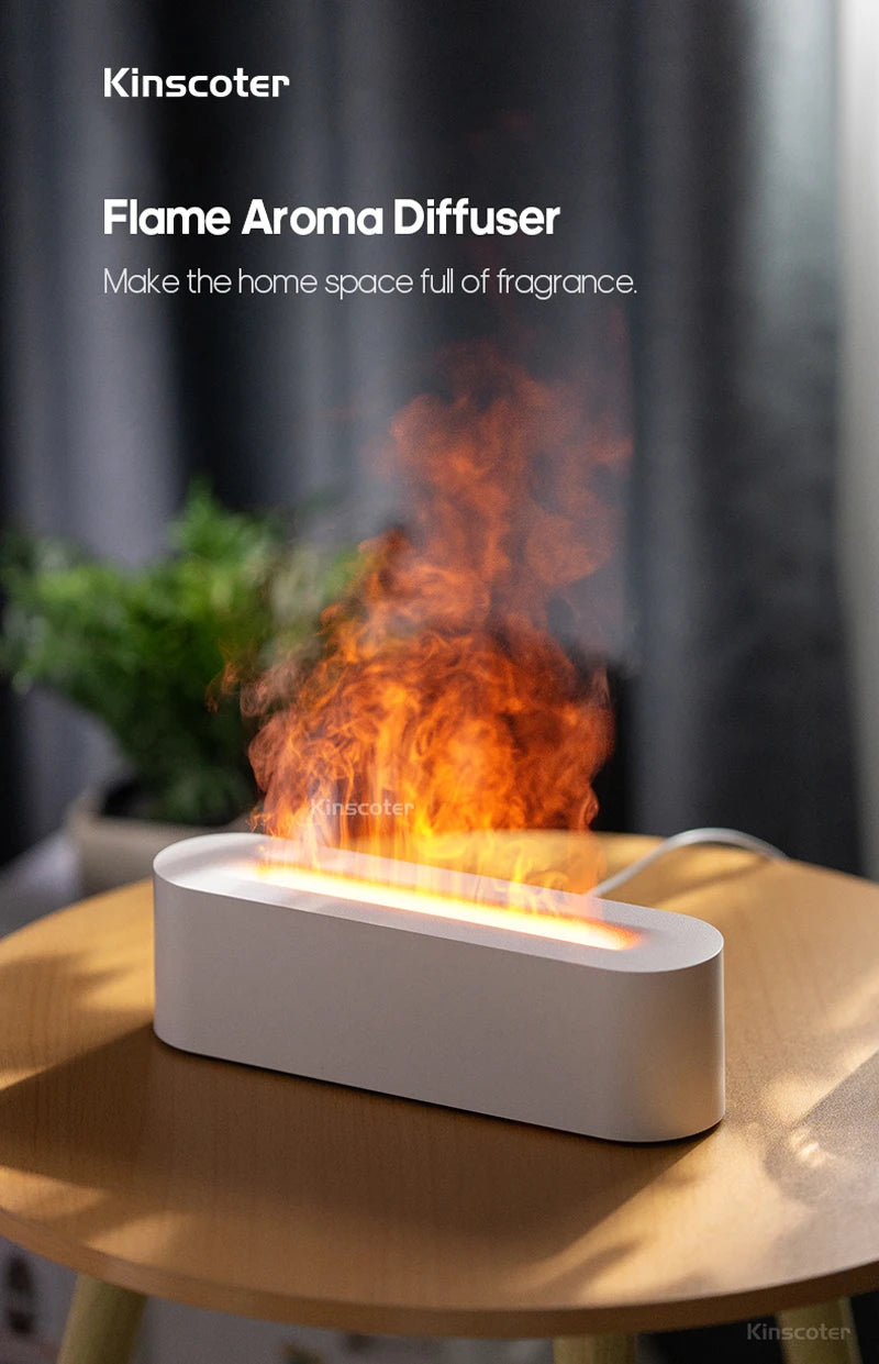 Essential Oil Diffuser & Flame Humidifier - Ultrasonic Cool Mist with RGB Fire Light