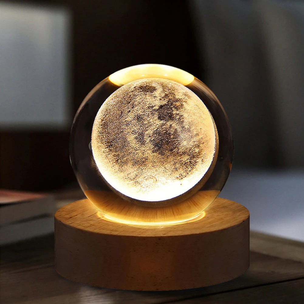 3D Crystal Galaxy Lamp – USB Night Light with Planet Projections