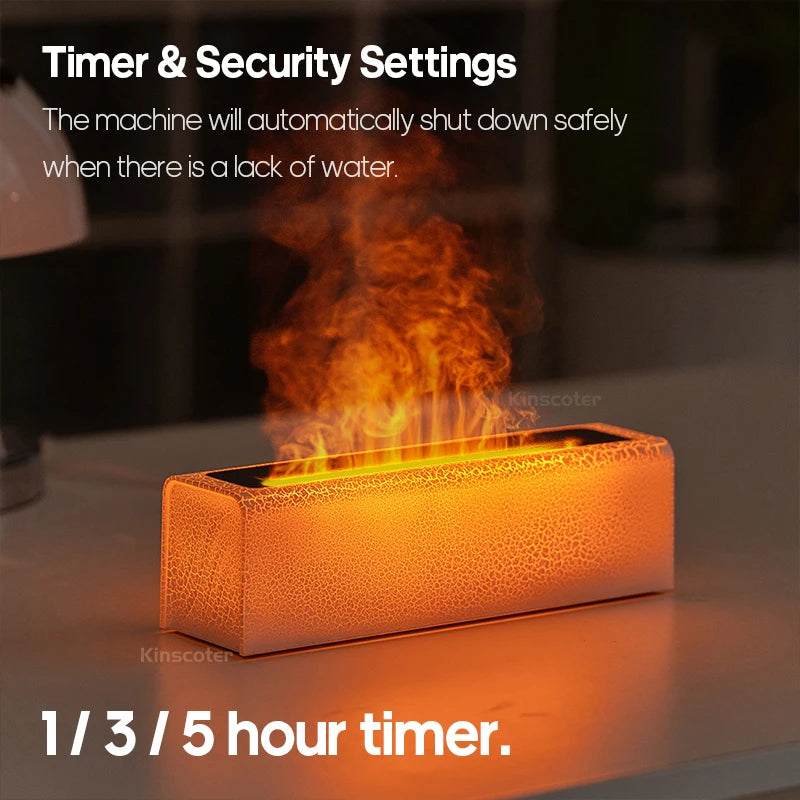 Essential Oil Diffuser & Flame Humidifier - Ultrasonic Cool Mist with RGB Fire Light