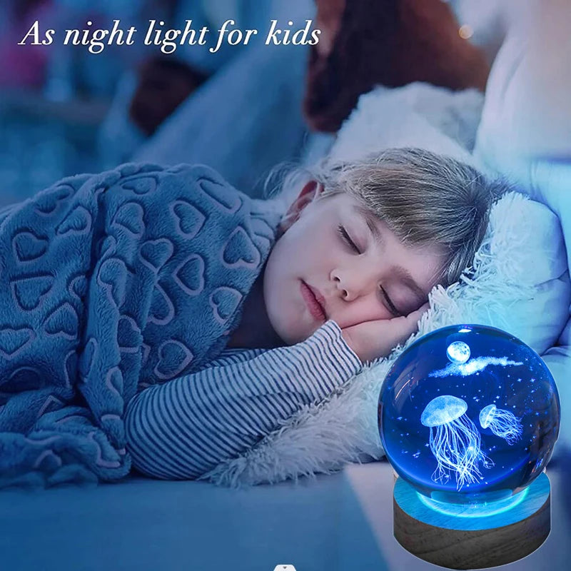3D Jellyfish Crystal Ball LED Night Light | Unique Gift for Any Occasion