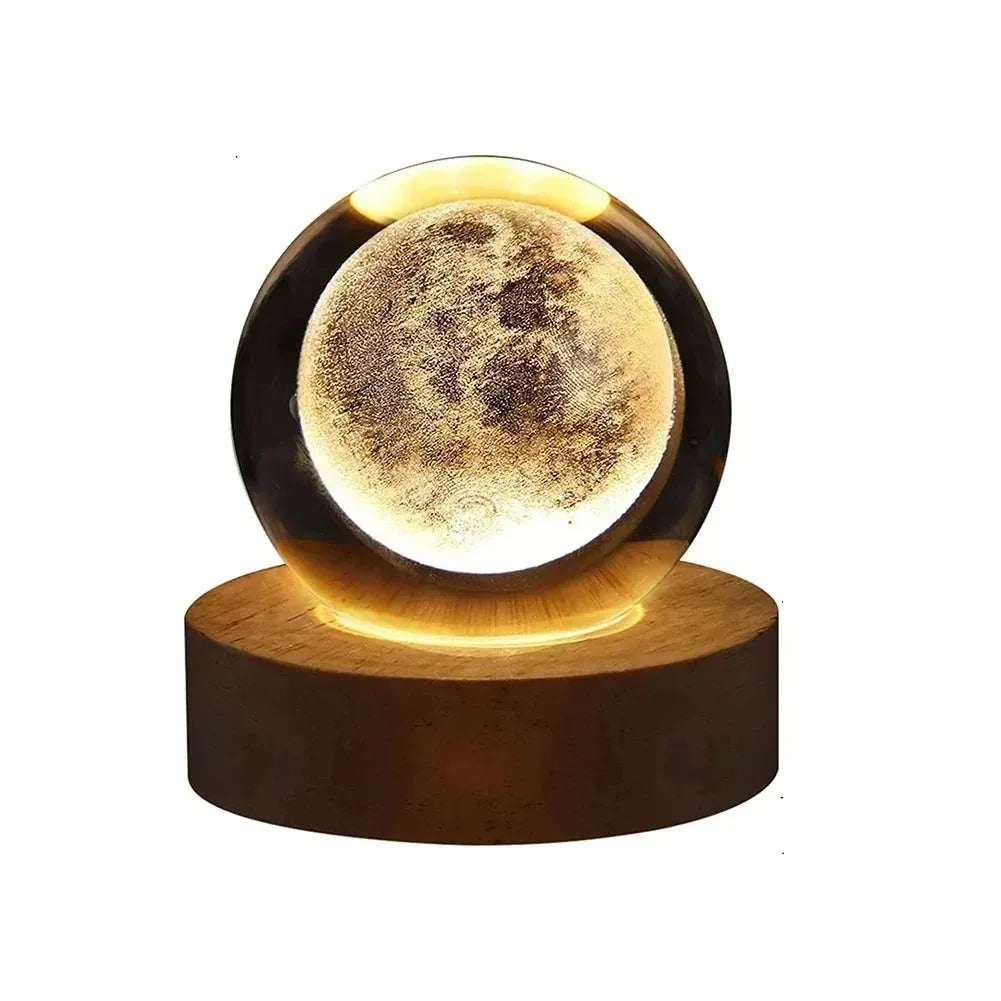 3D Crystal Galaxy Lamp – USB Night Light with Planet Projections