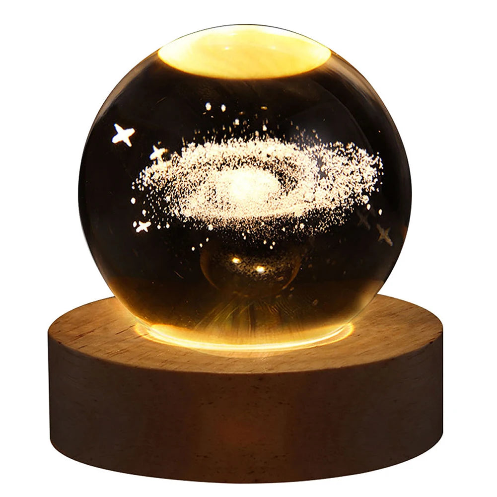 3D Crystal Galaxy Lamp – USB Night Light with Planet Projections