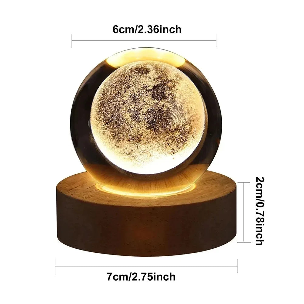3D Crystal Galaxy Lamp – USB Night Light with Planet Projections